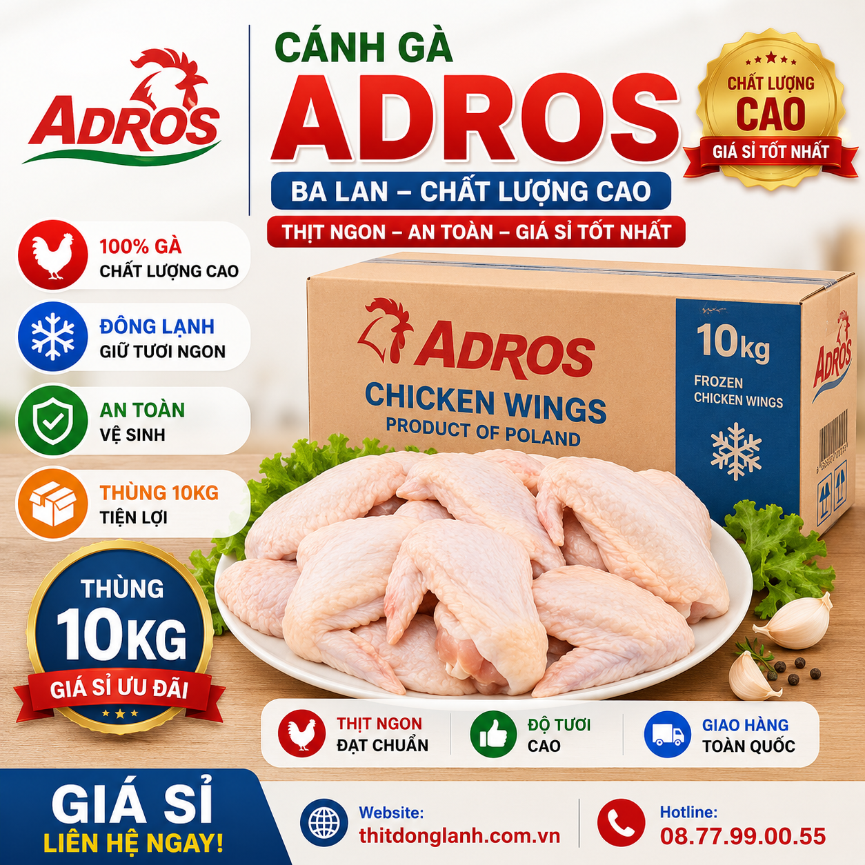 Cánh Gà Adros Ba Lan Thùng 10kg Giá Sỉ
