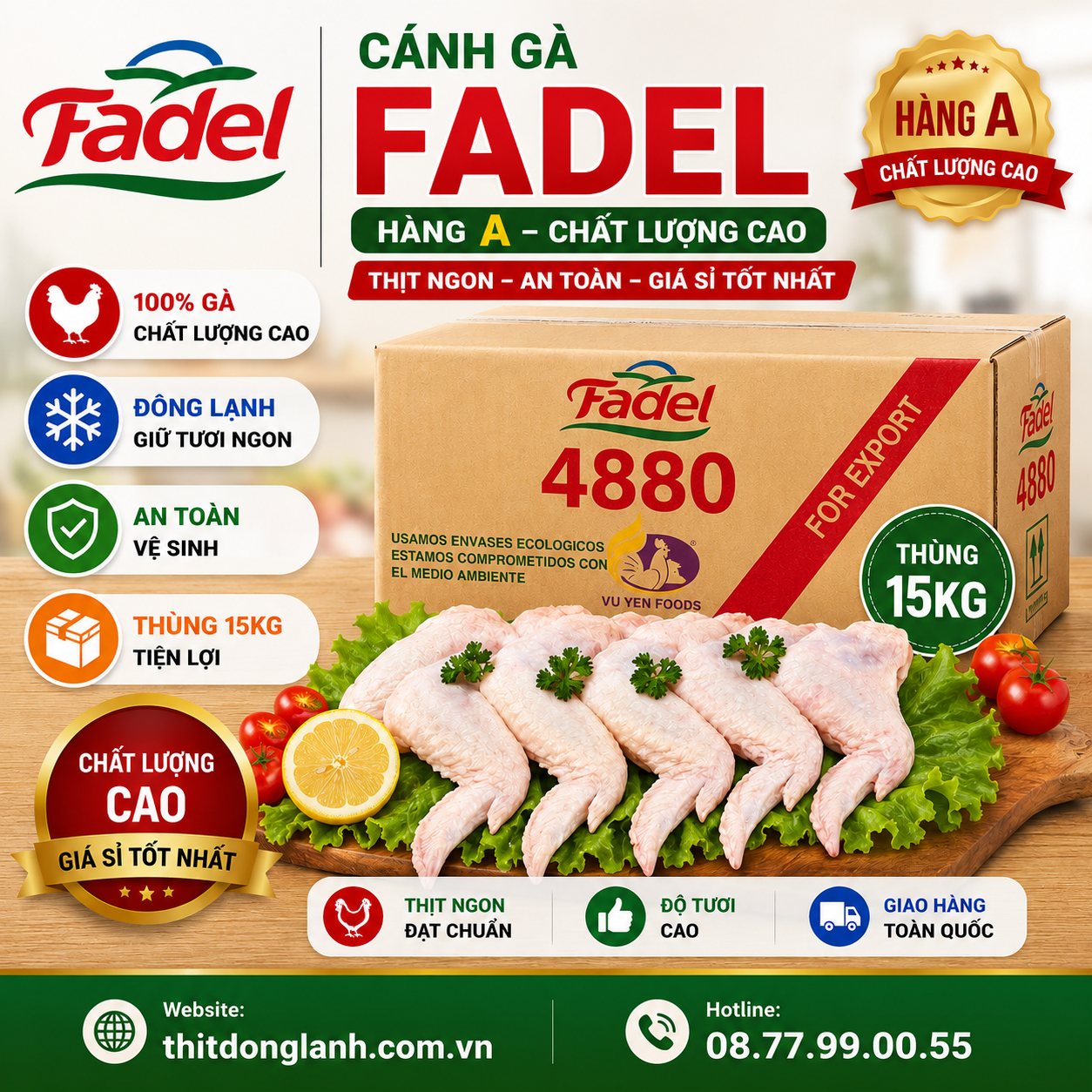 Cánh Gà Fadel Hàng A Thùng 15kg Giá Sỉ