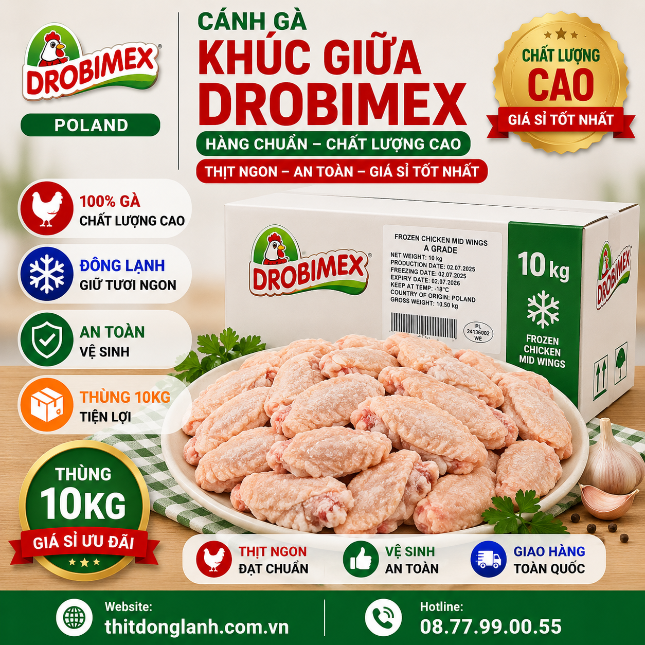 Cánh Gà Khúc Giữa Drobimex Giá Sỉ