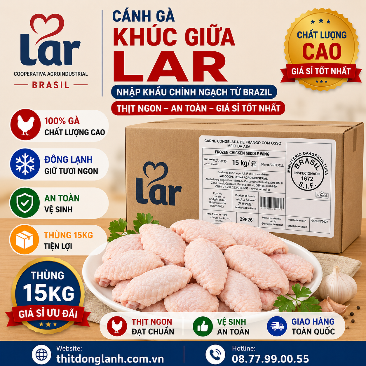 Cánh Gà Khúc Giữa Lar Giá Sỉ