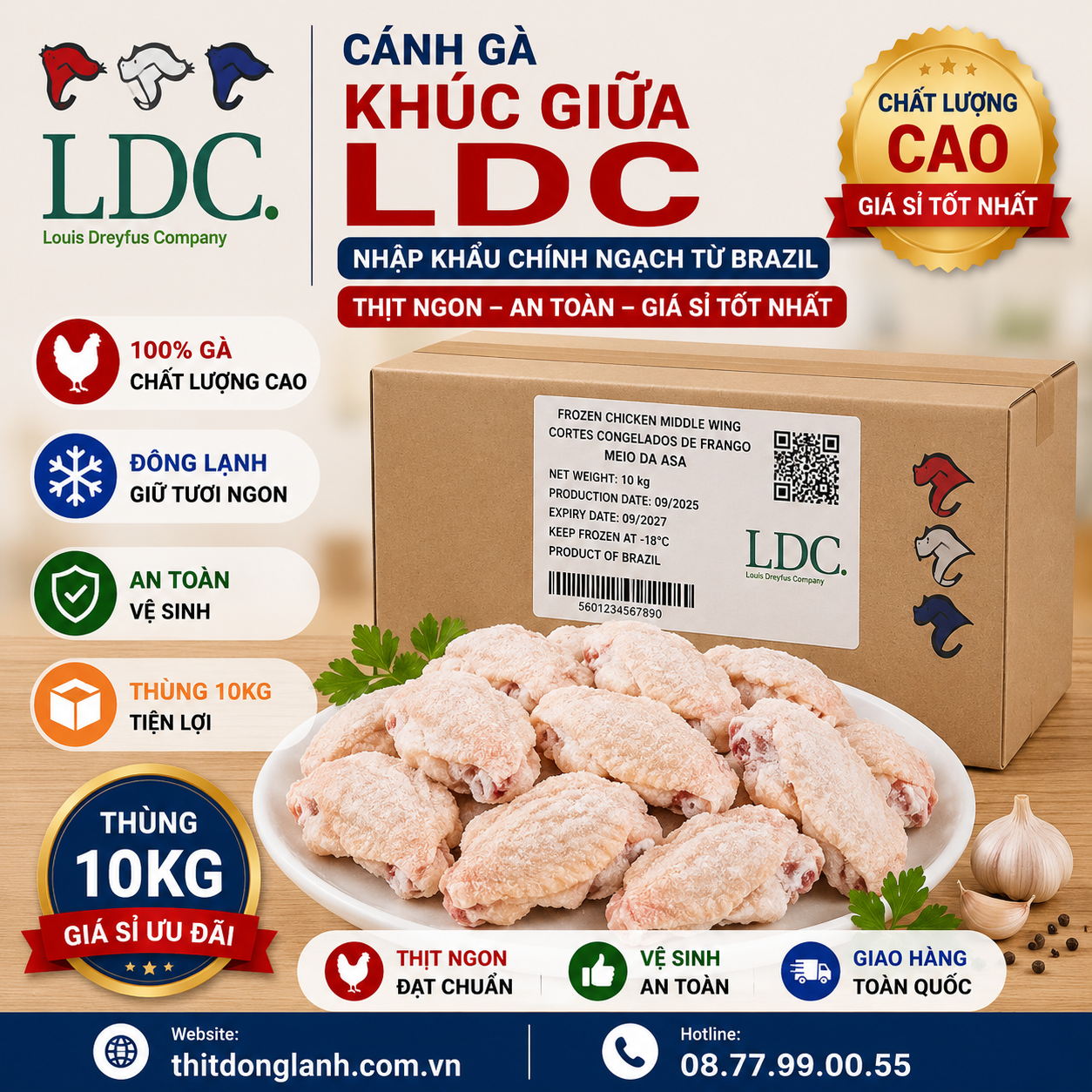 Cánh Gà Khúc Giữa LDC Thùng Trắng Giá Sỉ