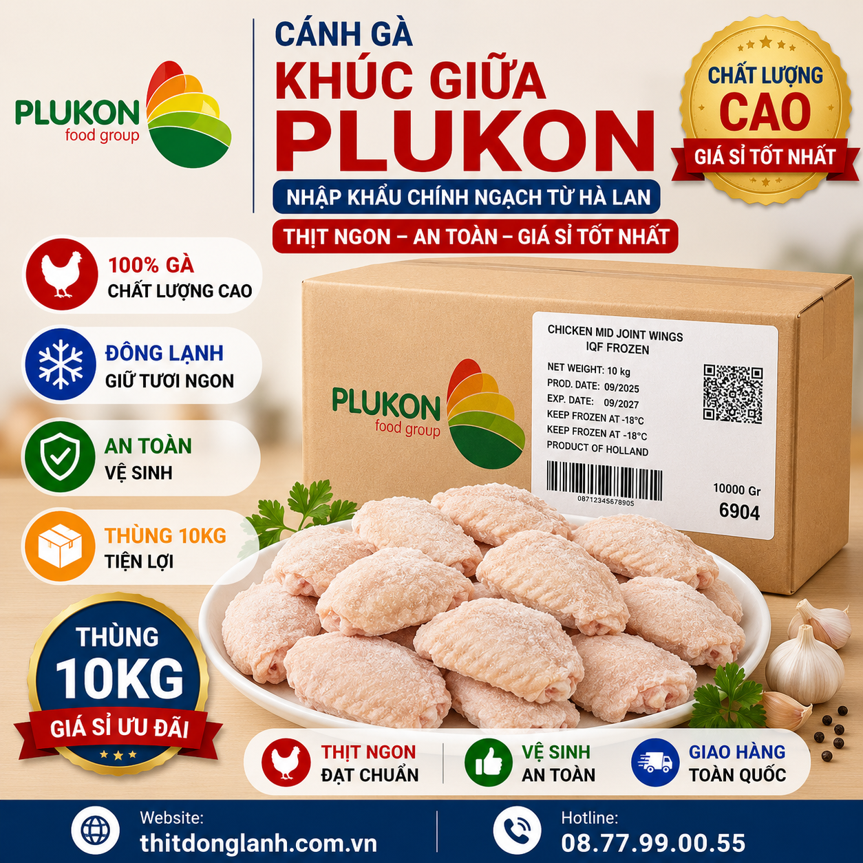 Cánh Gà Khúc Giữa Plukon Giá Sỉ