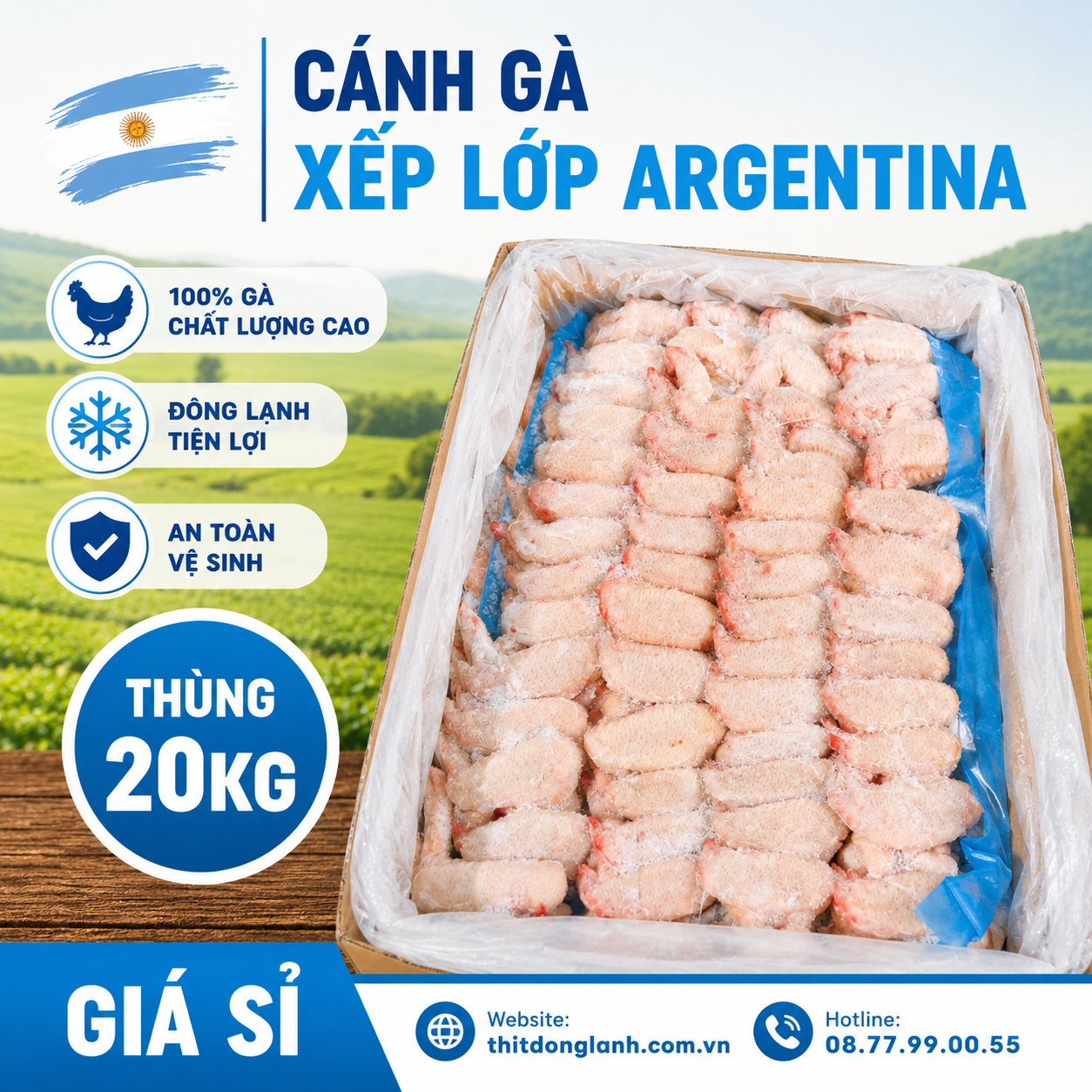 Cánh Gà Xếp Lớp Argentina Thùng 20kg Giá Sỉ